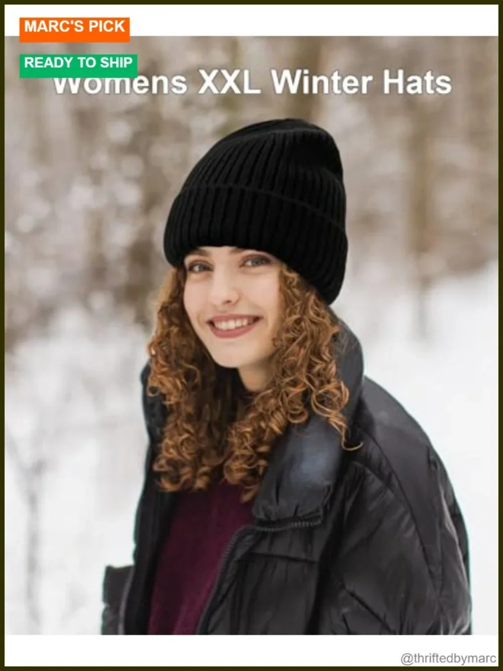 XL/XXL Merino Wool Beanie Fleece Lined Large Winter Hat